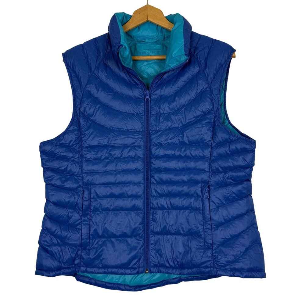 Bernardo Goose Down Puffer Vest Sz XL Full Zip Blue/Teal Nylon Lightweight